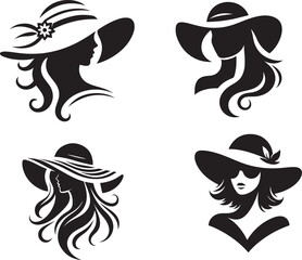  Women hat fashion logo Silhouette white background vector 