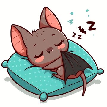 cute bat sleeping on pillow cartoon vector icon illustration
