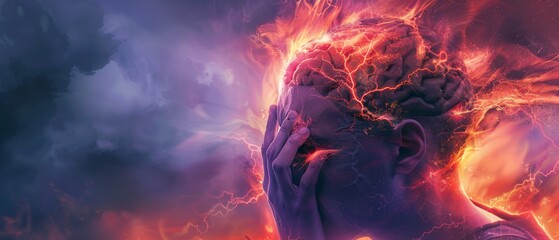 Fototapeta premium Human brain, migraine headache attack, epilepsy tumor.