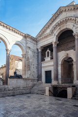 Obraz premium Facade details of the beautiful 3rd-4th century Roman Emperor Diocletian's palace summer residence in Split, Croatia
