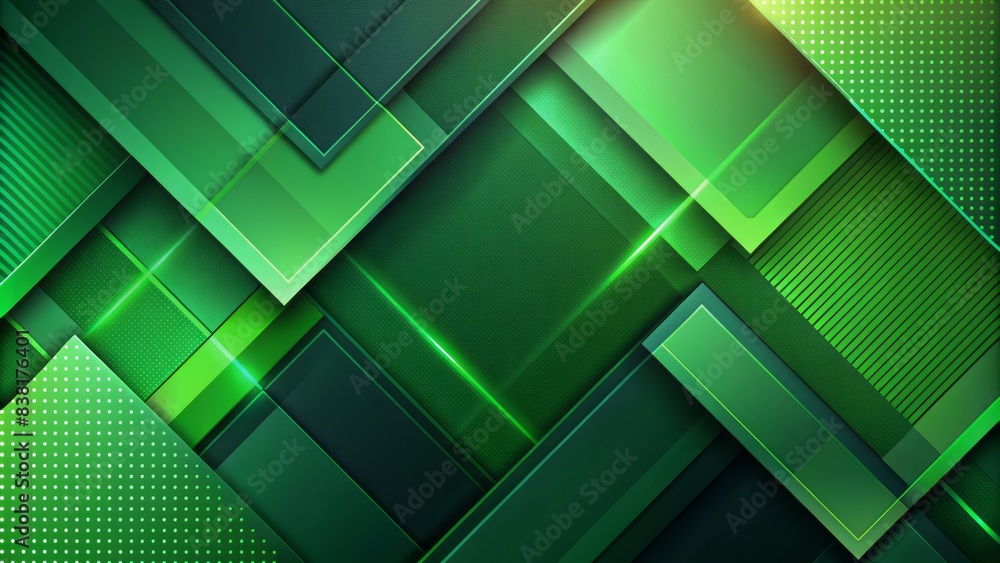 Poster geometric abstract background featuring vibrant green and dark gradients, minimalist shapes, and amp