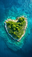 Aerial view of heartshaped island in the sea