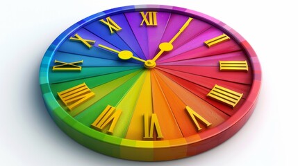 Obraz premium Colorful Rainbow Clock Design on Pure White Background in Ultra High Resolution