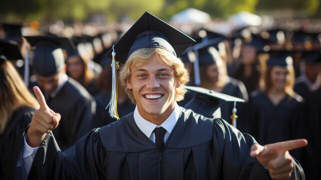 Graduation celebration by blonde haired college guy