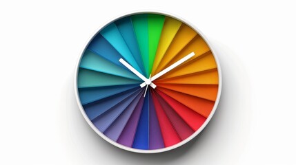 Obraz premium Bright Rainbow Clock on Pure White Background - Artistic and Photo-Realistic Timepiece Design