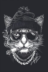 Fototapeta premium Stylized cat with a bandana and wings motif