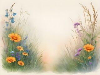 Obraz premium backdrop with grasses and flowers