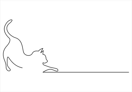 Silhouette of abstract cat in one continuous line drawing. vector illustration