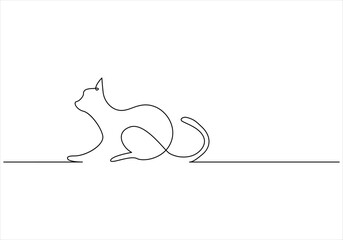 Silhouette of abstract cat in one continuous line drawing. vector illustration