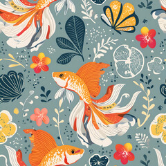 Fototapeta premium seamless pattern with fighting fishs