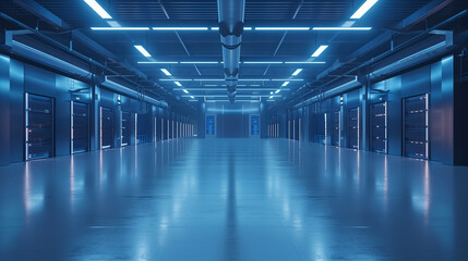 Fototapeta premium empty, but clean and sharp high tech warehouse, with some sophisticated computer system, clear white vibe