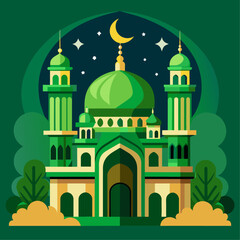 Happy Eid Al Adha Mubarak celebration banner with moon and cow goat paper cut effect on blue night color background. Eid Al Adha Mubarak Muslim celebration day