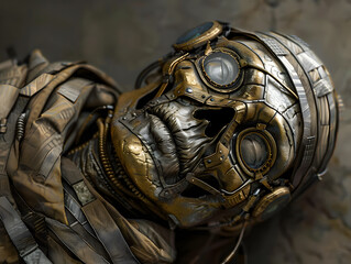 Steampunk mummy with mechanical wrappings