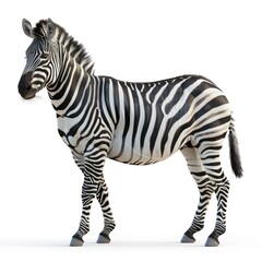 Isolated on white background, high-resolution image of a majestic zebra in natural pose
