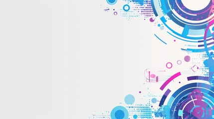 A futuristic and colorful abstract design featuring tech-inspired elements and vibrant gradients.