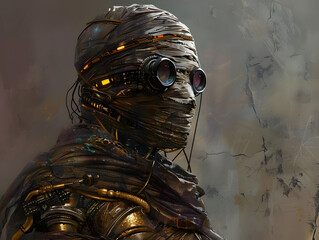 Steampunk mummy with mechanical wrappings