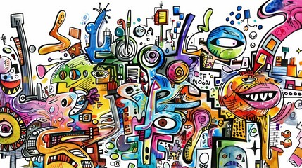 Obraz premium In a dynamic, futuristic market, adaptability is key, as seen through a creative doodle art depicting various strategies