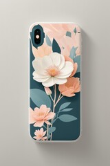 Mobil phone and pastel color flowers layout design, ad, advertising background.