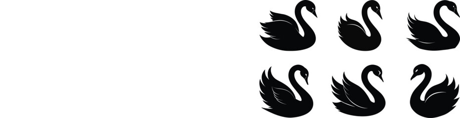 6 Swan vector silhouette on white background 
