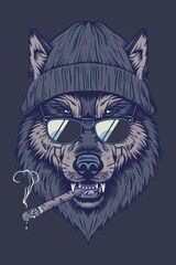 Fototapeta premium Monochrome wolf with a stylish hat design