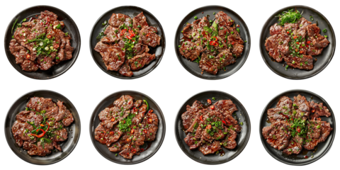 Collection of Korean Bulgogi Steak isolated on transparent png background. Generative ai