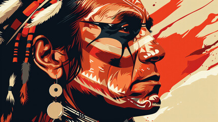 Proud Native American Man - Elegant Vector Art Celebrating Indigenous Heritage on Minimalist Background