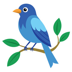 Beautiful blue bird on a tree branch vector illustration 