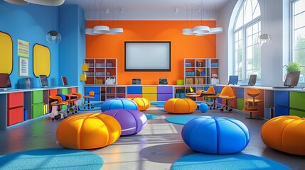 Tech-Savvy Classroom: Create a scene of a tech-savvy classroom with digital learning tools, engaged students