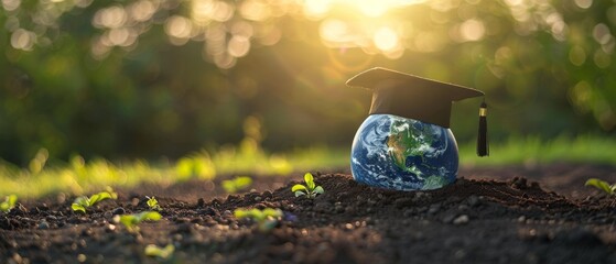 Graduation cap with earth globe