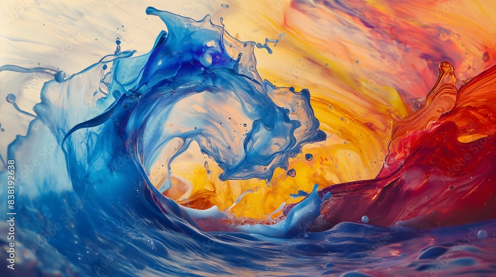 Poster 6. imagine a mesmerizing scene where a wave of colorful paint washes over a blank canvas, its fluid 