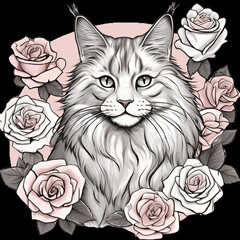 장미와 메인쿤 고양이