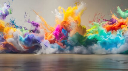 2. Imagine a dynamic scene where a wave of colorful paint cascades across a blank canvas, its fluid movement creating a mesmerizing display of creativity and expression, depicted in an evocative