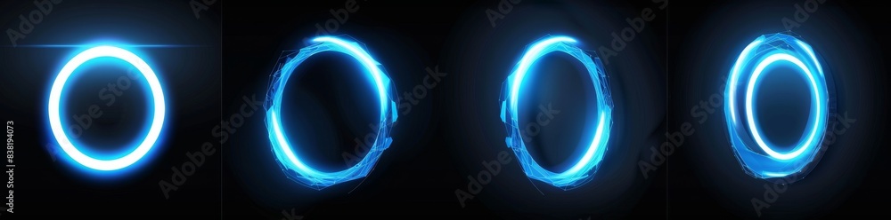 Poster portal effect with magic neon glow. tech hologram teleport. energy rings for games. vortex pedestals