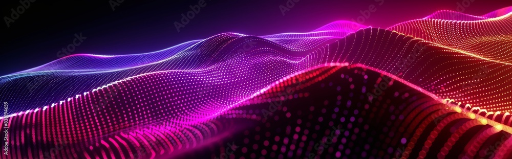 Poster an interior hallway with neon lights on the walls and reflections on the floor. a realistic 3d backg