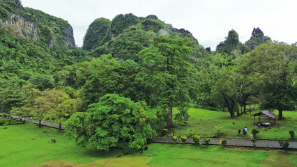 Aerial view, panoramic view of the countryside with a large garden