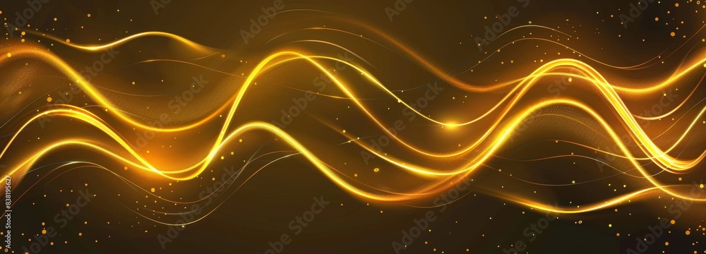 Poster an abstract swirl line with shimmer and sparkle motion element on a black background with a gold mag