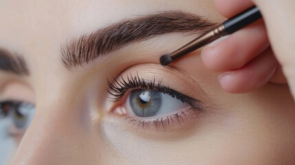 Naklejka premium Beauty blogger demonstrating eyebrow grooming techniques in a tutorial video, sharing tips for achieving the perfect arch