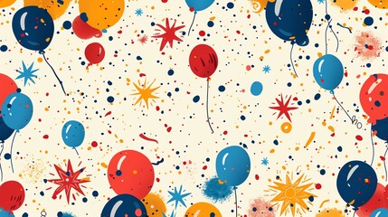 Colorful balloons and confetti seamless pattern for party backgrounds.
