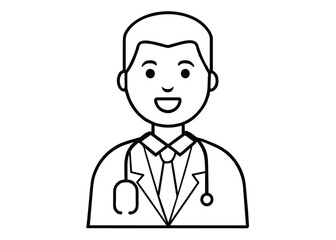 Portrait of smiling doctor or health worker in medical uniform with stethoscope. Avatar of young physician in coat. Colored flat cartoon vector illustration of medic specialist isolated on white.