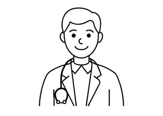 Portrait of smiling doctor or health worker in medical uniform with stethoscope. Avatar of young physician in coat. Colored flat cartoon vector illustration of medic specialist isolated on white.