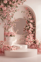 Podium for product with roses generated.Ai