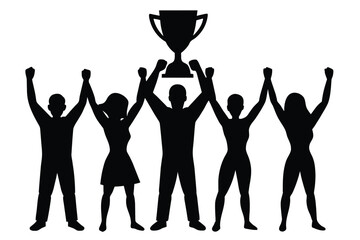 Winning team is holding trophy in hands vector Silhouettes
