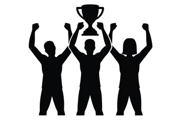 Winning team is holding trophy in hands vector Silhouettes