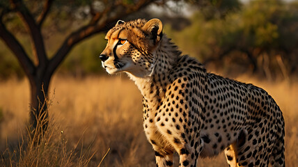 cheetah standing in the middle of the fores.