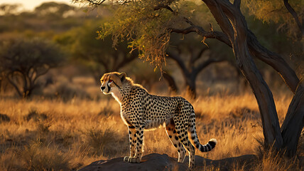 cheetah standing in the middle of the fores.