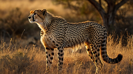 cheetah standing in the middle of the fores.