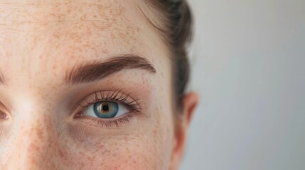 Close-up of a woman's forehead with smooth, clear skin, showcasing natural beauty and youthfulness