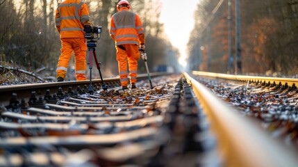 Maintenance Crew on Railway Tracks Using Digital Tools for Inspection
