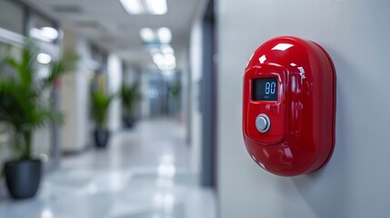 Fire Alarm Mounted on Wall in Modern Office Corridor