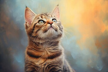Portrait of a smiling serengeti cat while standing against pastel or soft colors background